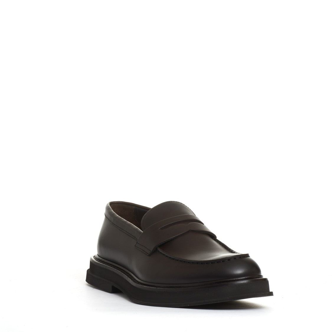 Brown Leather Moccasin With Edged Rubber Sole