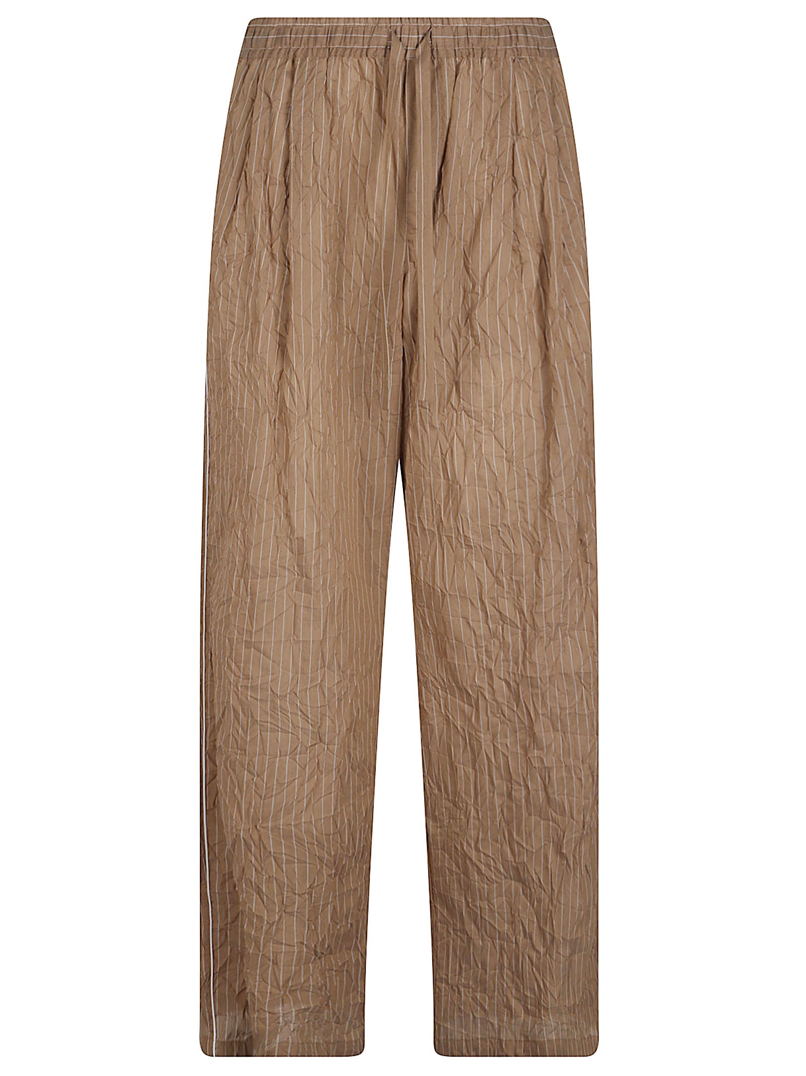 Relaxed Fit Brown Trousers with Subtle Pinstripe Texture