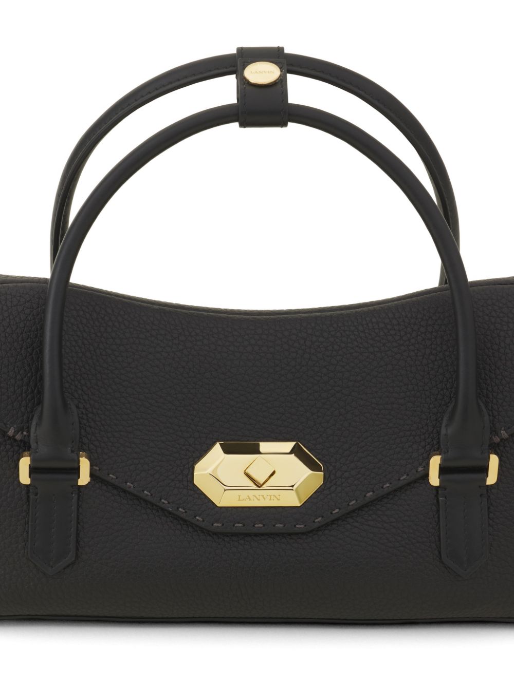 Black Leather Top Handle Seam Bag