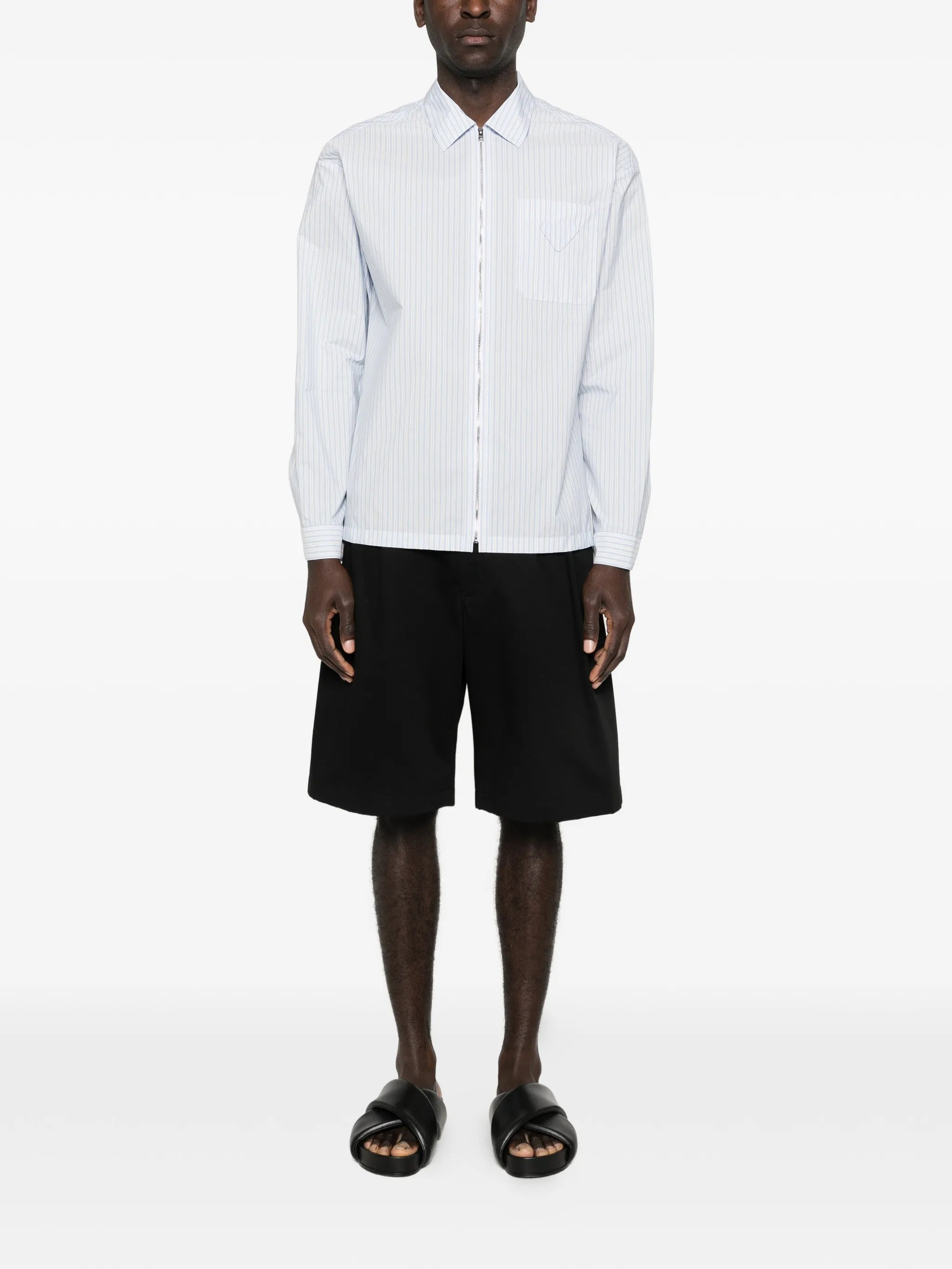 Zip-Up Vertical Stripe Shirt