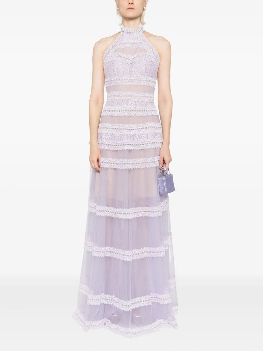 Lace Striped Long Dress