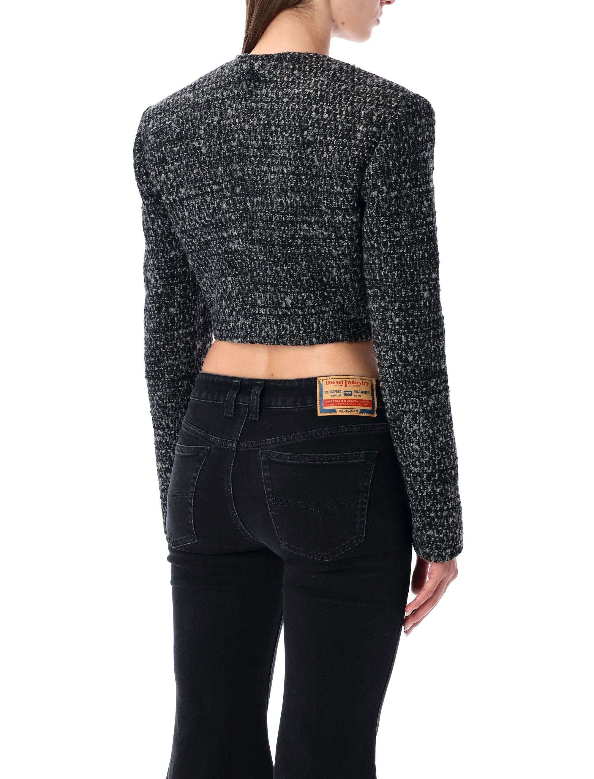 G-Crop-G Black Bouclé Wool Blend Cropped Jacket