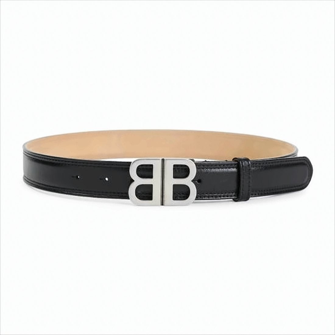 Smooth Black Leather Belt With Distinctive Silver-Tone Buckle