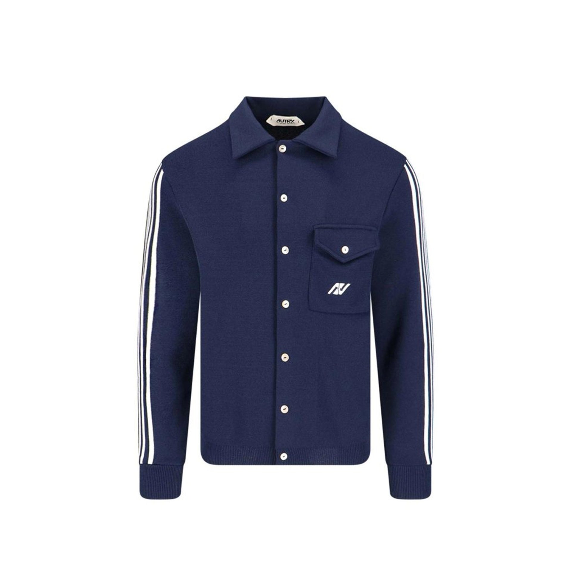 Side Stripe Cardigan With Button Closure And Chest Pocket