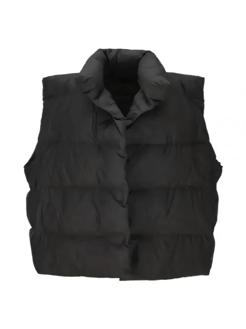 Puffy High Collar Vest With Button-Down Front