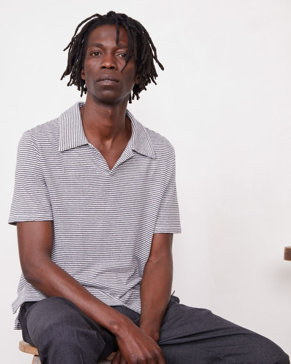 Yarn-Dyed Short-Sleeve Polo With Johnny Collar