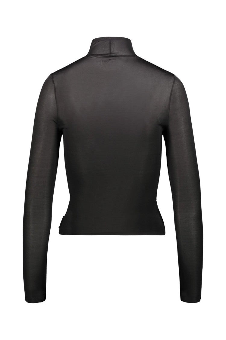 Fitted Long-Sleeve Top with High Neckline