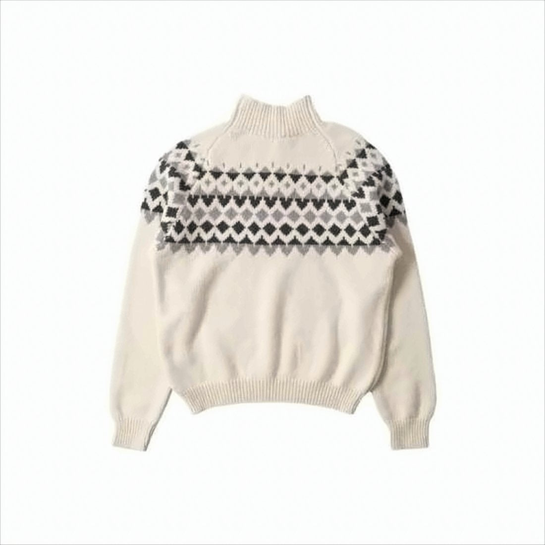 Patterned Yoke Merino Wool Turtleneck Sweater