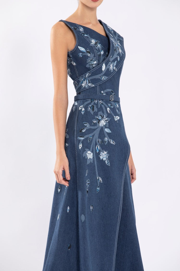 Denim Dress With Printed Embroidery