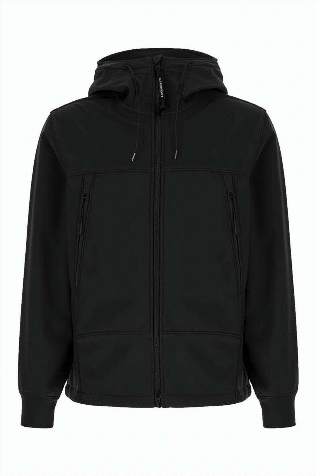Minimalist Black Hooded Jacket with Zippered Pockets