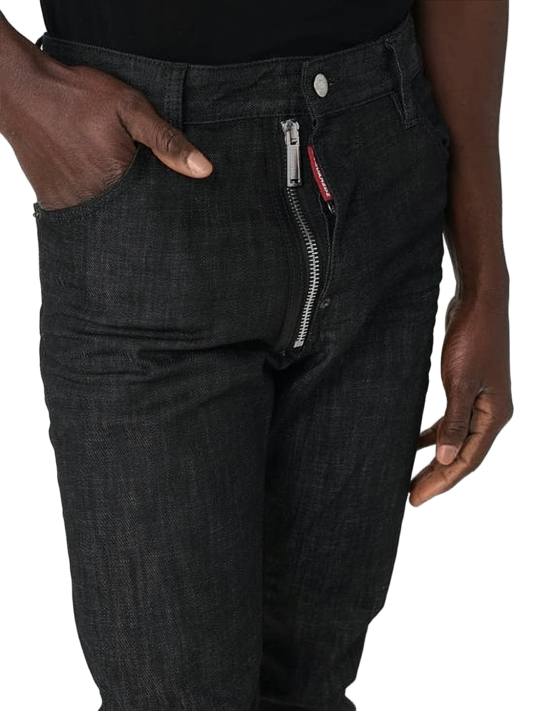 Slim-Fit Denim Pants with Exposed Zipper