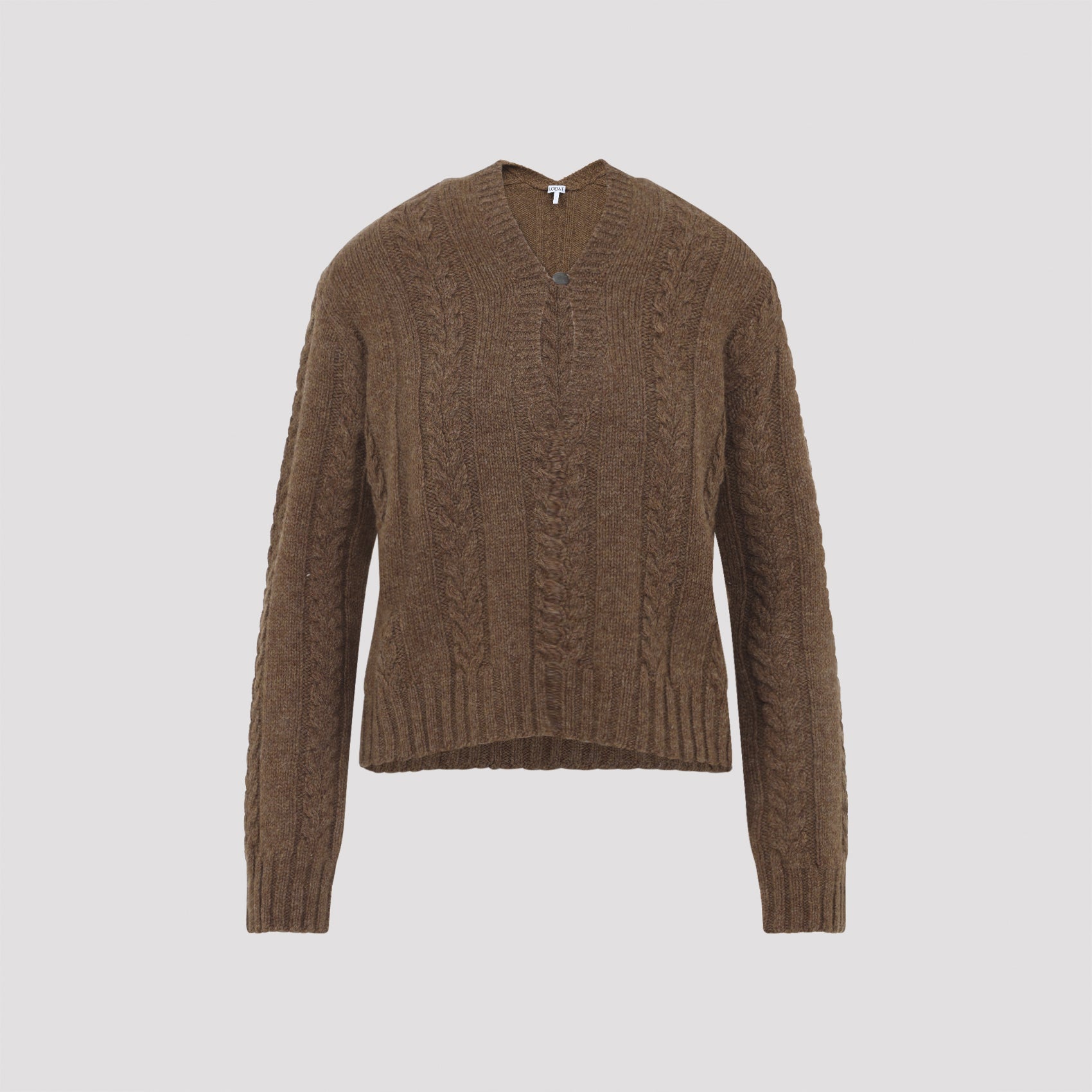 Cable Knit Sweater with Calfskin Accents