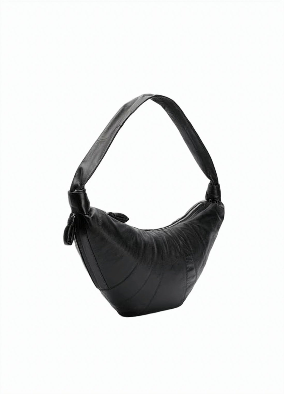 Crescent-Shaped Black Lamb Leather Crossbody Bag