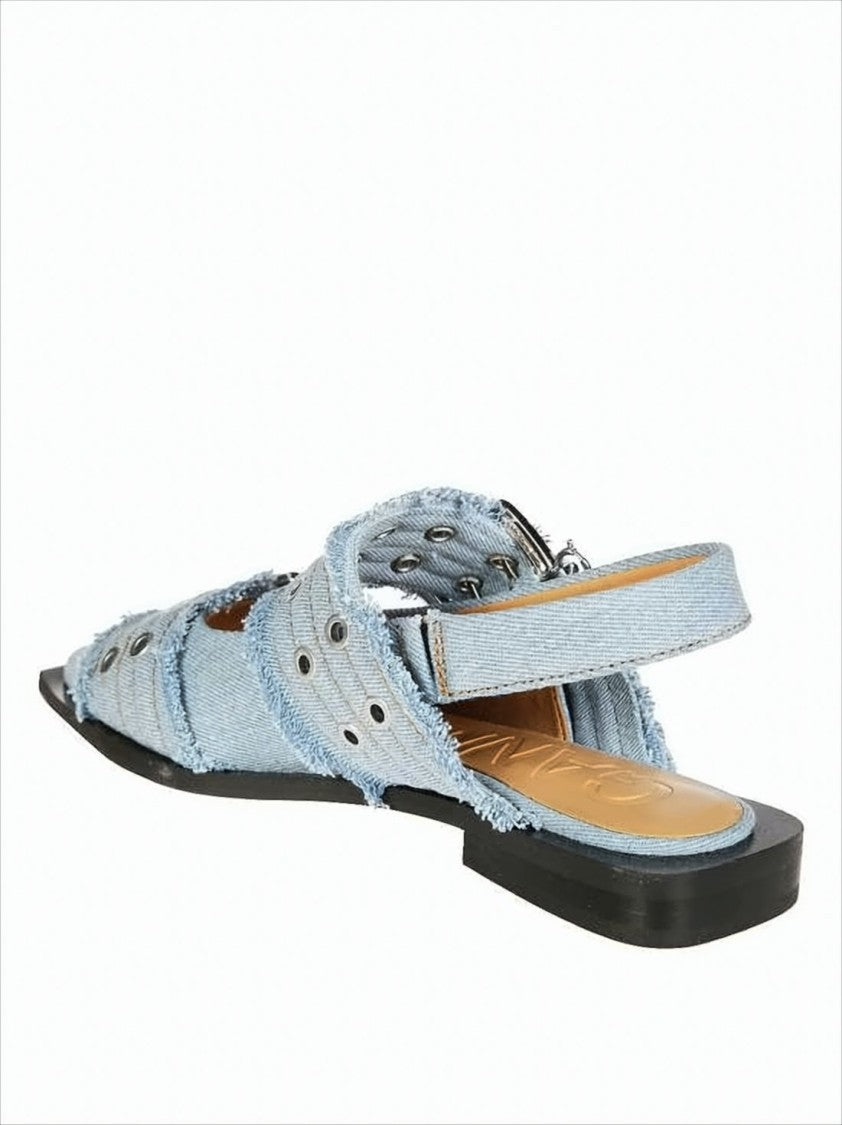 Pointed-Toe Slingback Flats With Oversized Silver Buckles