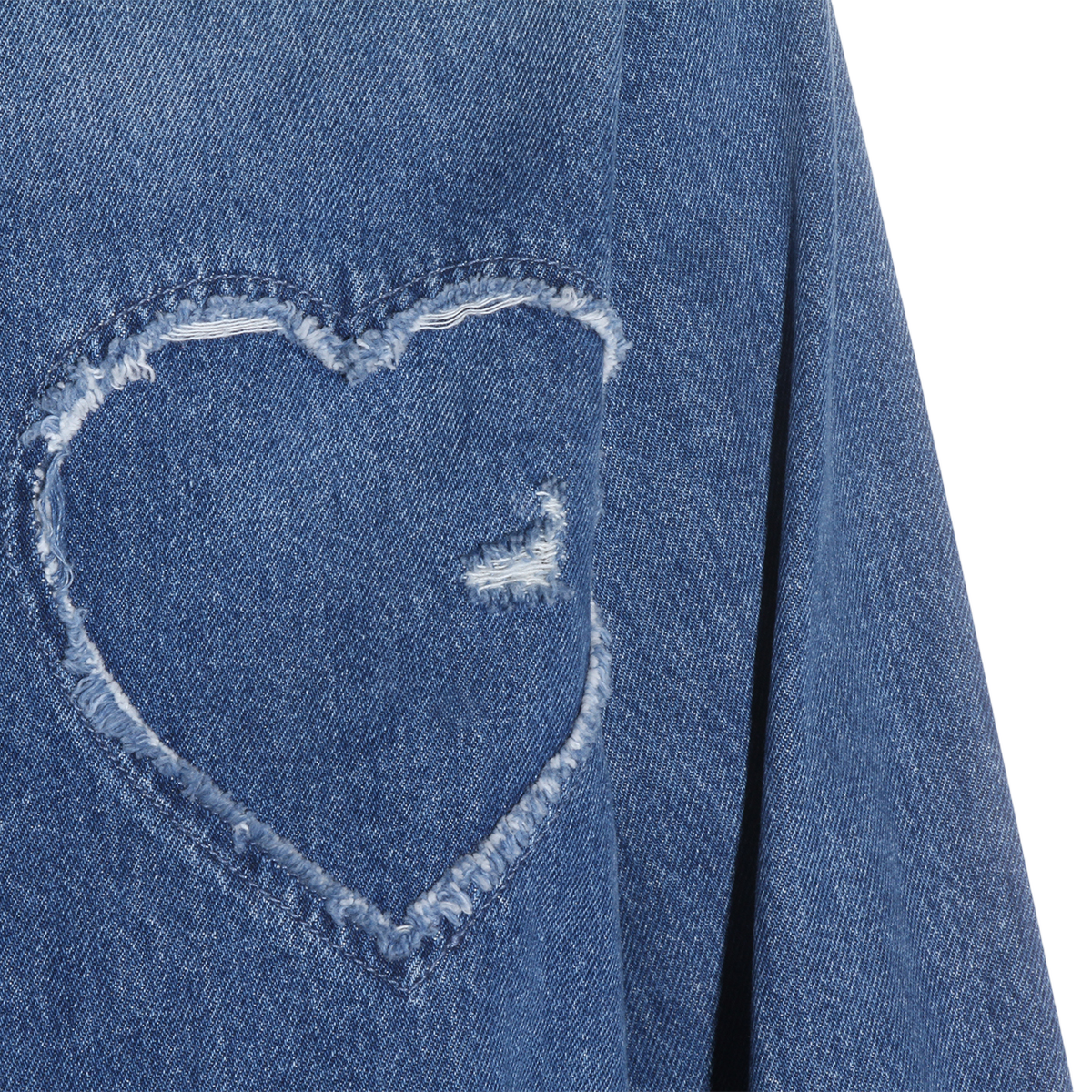 Frayed Heart-Patch Denim Shirt