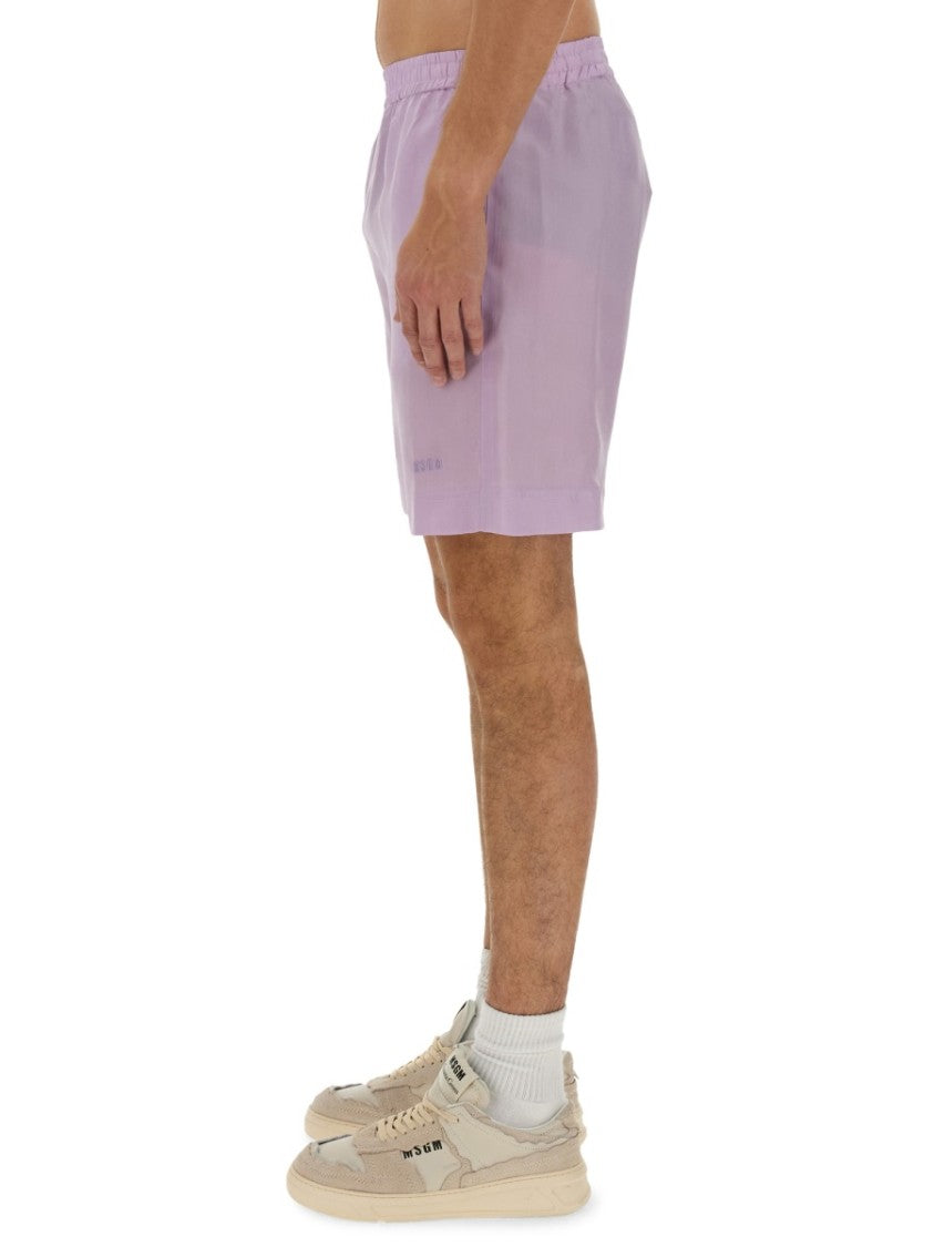 Regular Fit Cupro Shorts With Logo Detail