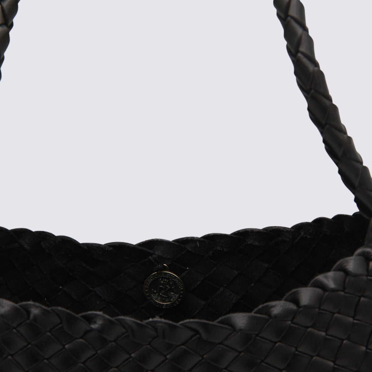 Woven Black Handbag with Scalloped Edges