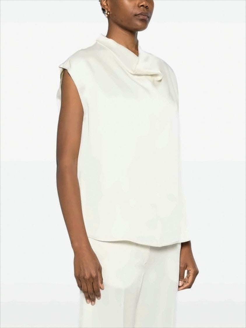 Boxy Silhouette Sleeveless Top with Draped Cowl Neckline