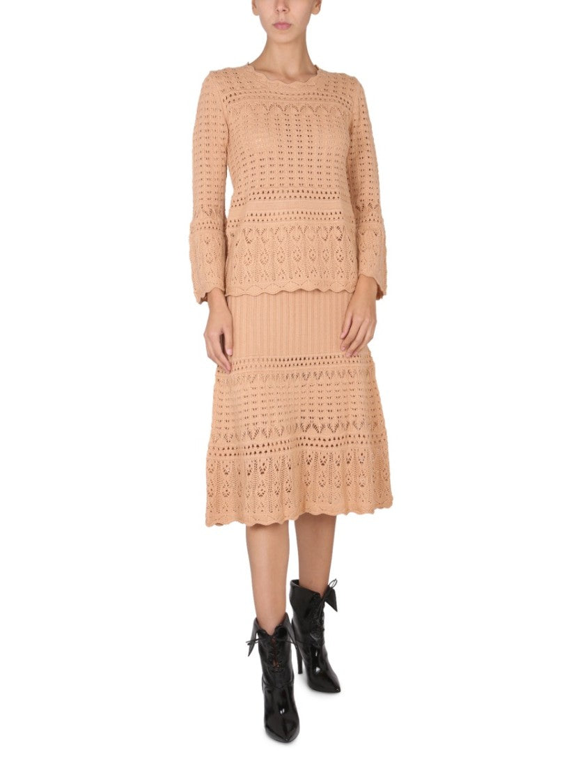 Intricate Knit Sweater With Flared Sleeves