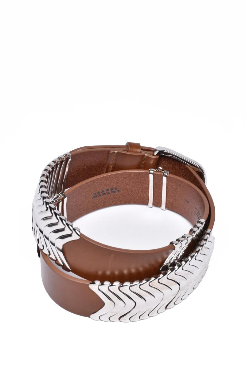Leather and Zamac Belt - Brown