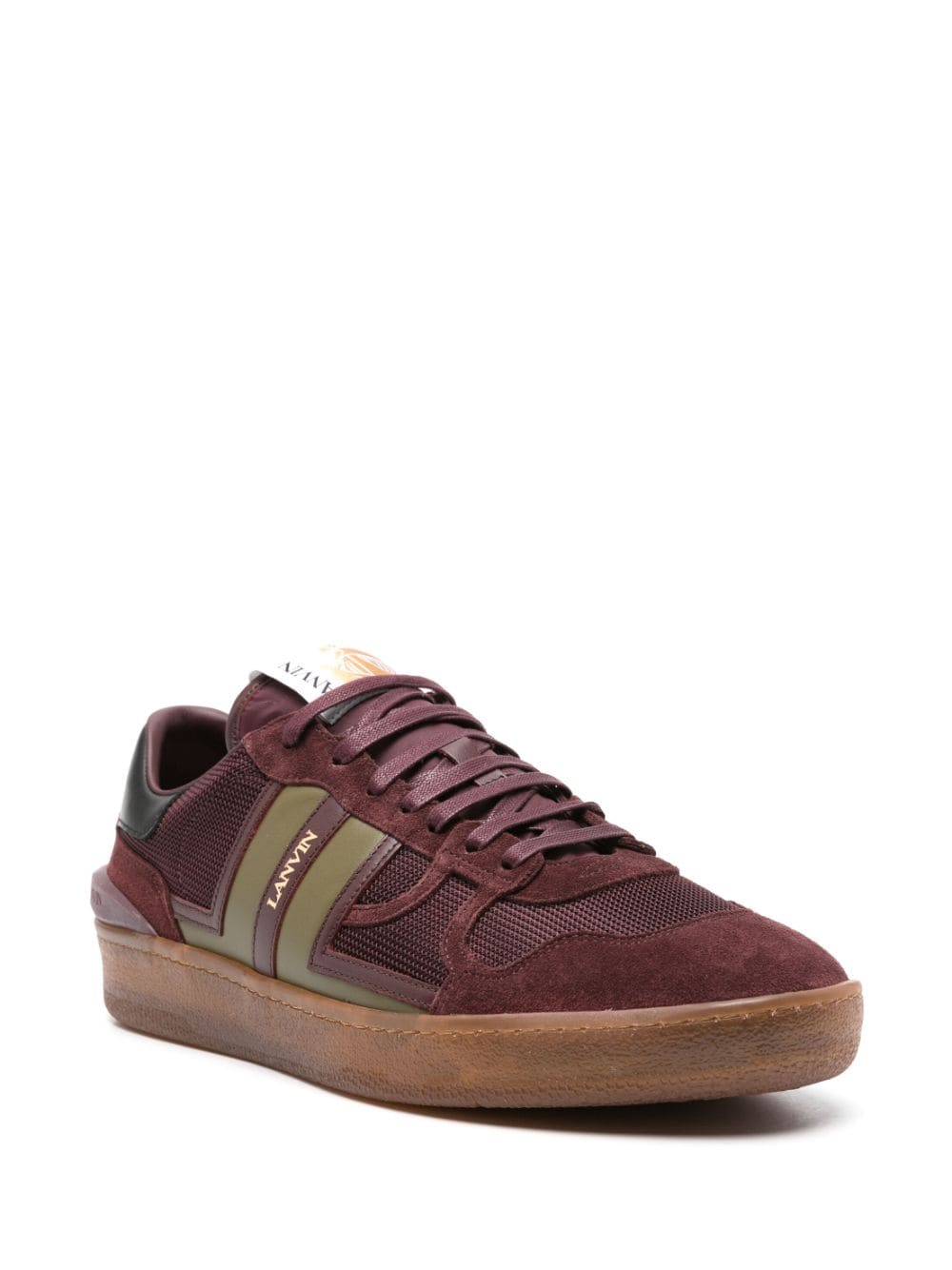 Bordeaux Red and Olive Green Calf Leather Sneakers