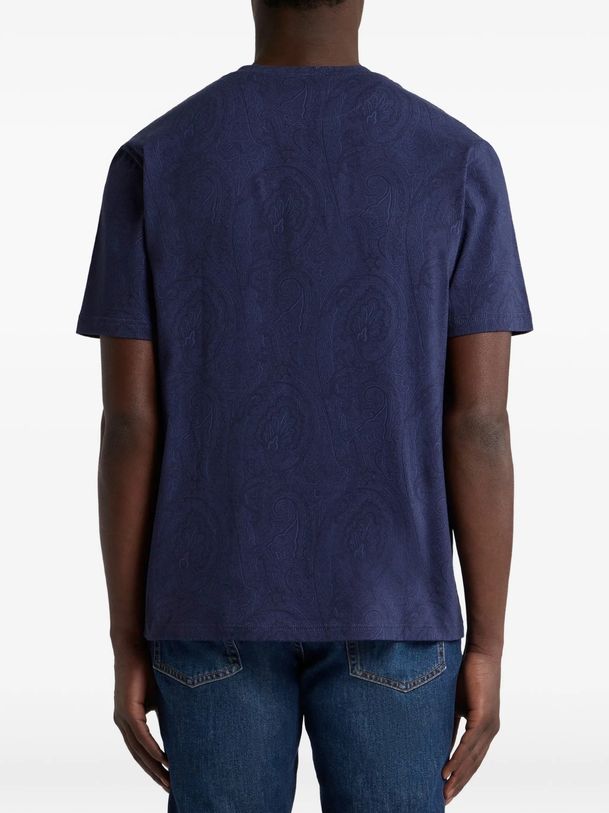 Navy Roma Short-Sleeved Paisley Pattern T-Shirt
