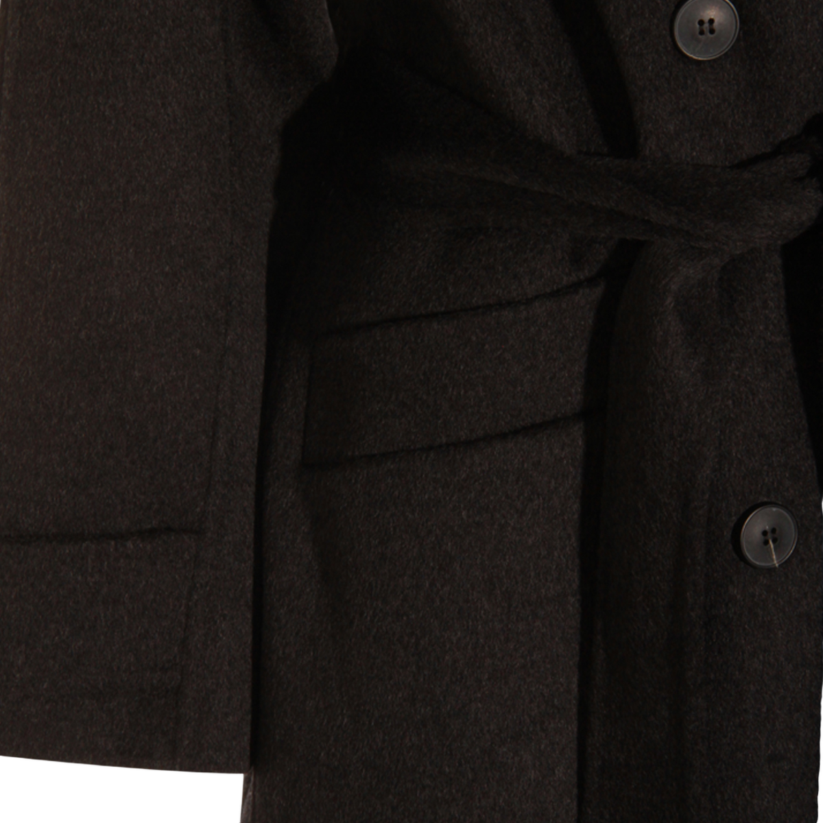 Double-Breasted Black Coat with Fabric Belt