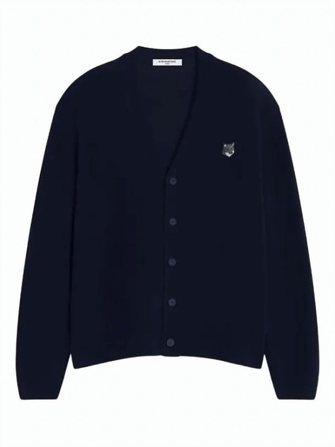 Lambswool Cardigan with Embroidered Fox Head Emblem