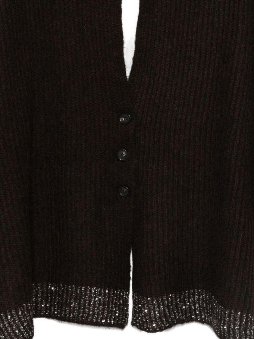 Open-Front Alpaca-Wool Blend Cardigan with Metallic Accents