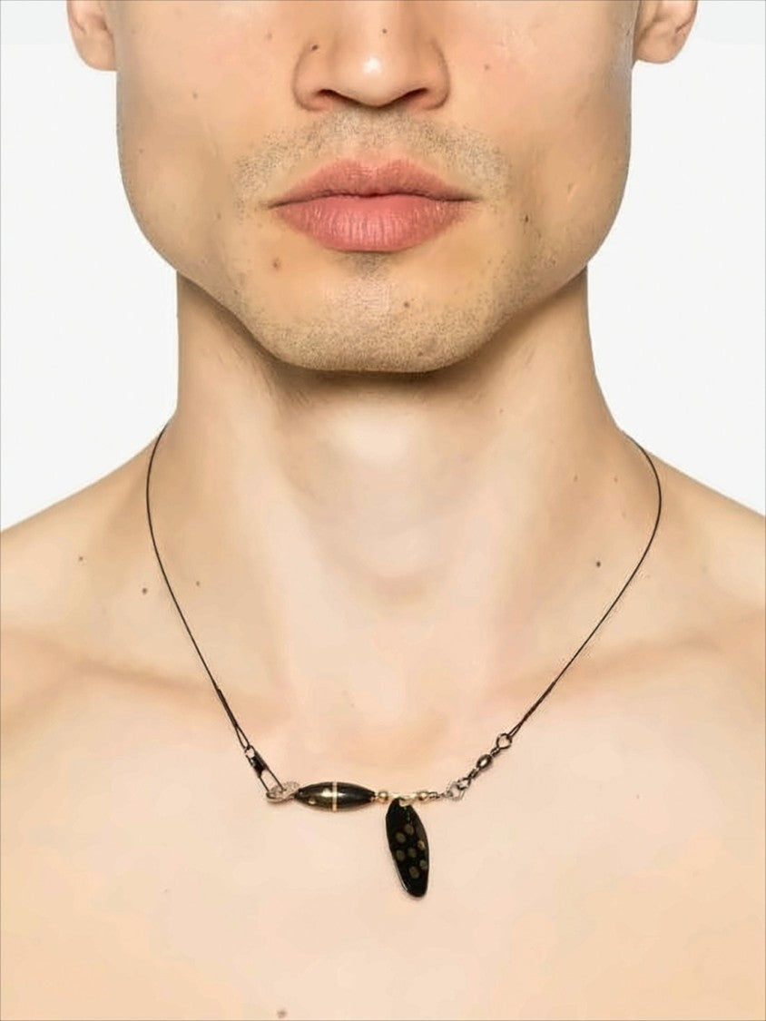 Black Cord Necklace With Distinctive Pendants