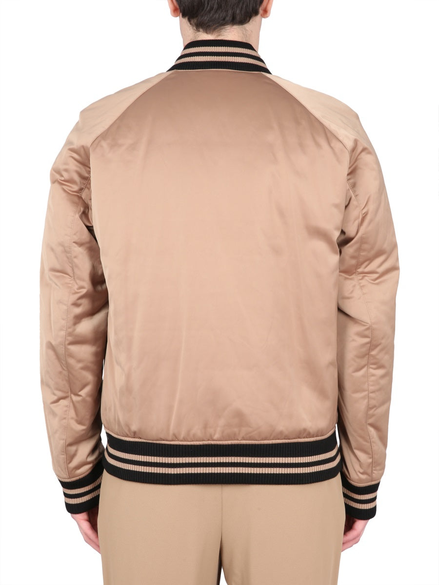 Brown Satin-Finish Bomber Jacket