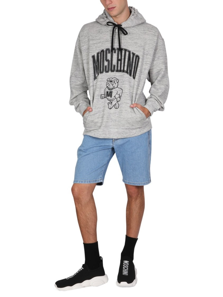 Heathered Grey Sweatshirt With Drawstring Hood