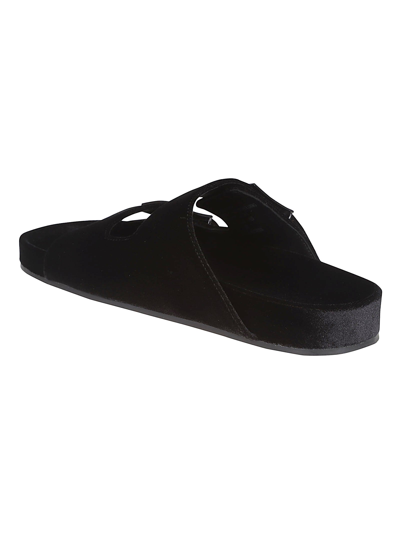 Black Velvet Two-Strap Sandals With Pave-Embellished Hardware