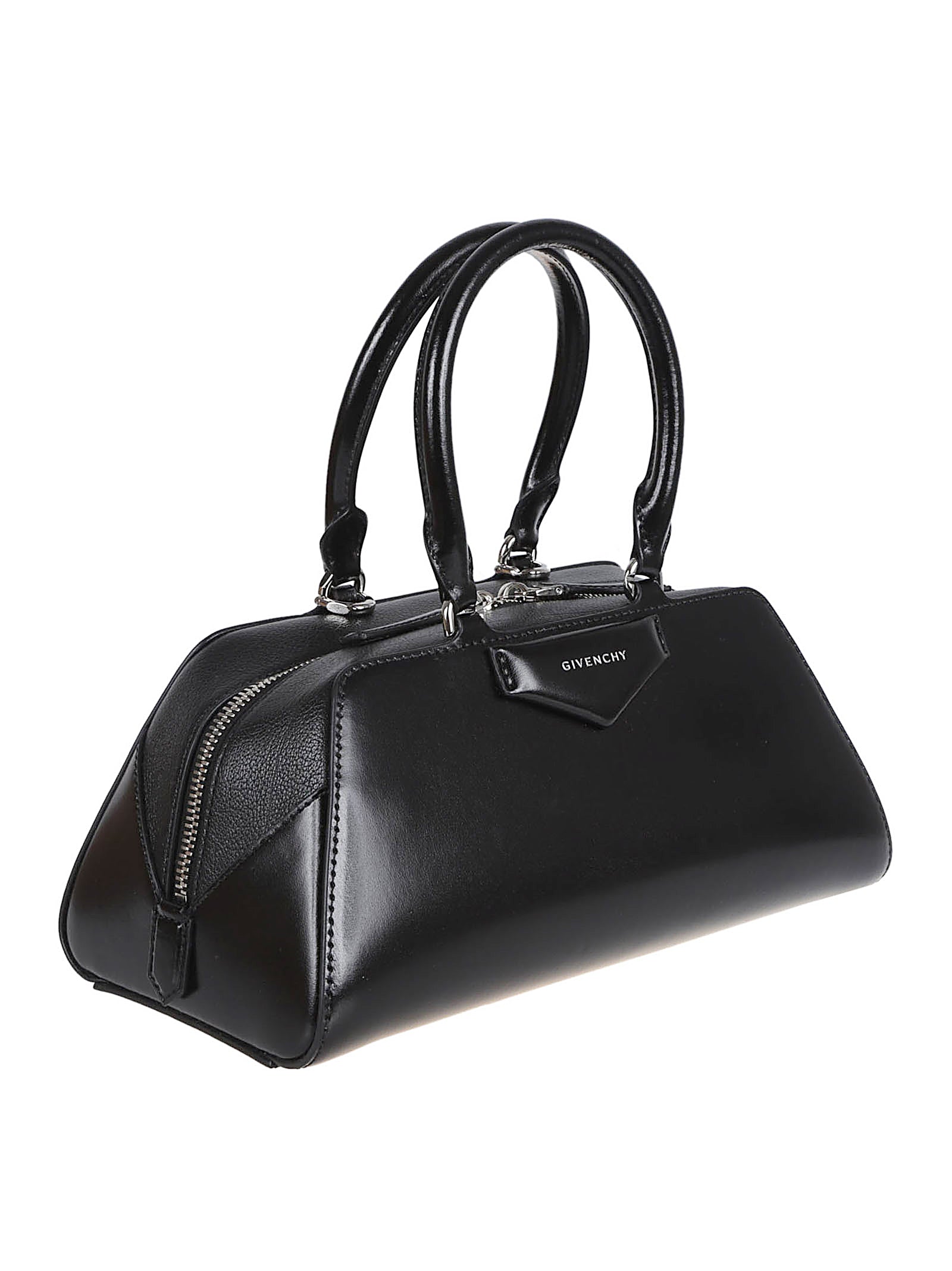 Structured Black Handbag With Silver-Tone Hardware