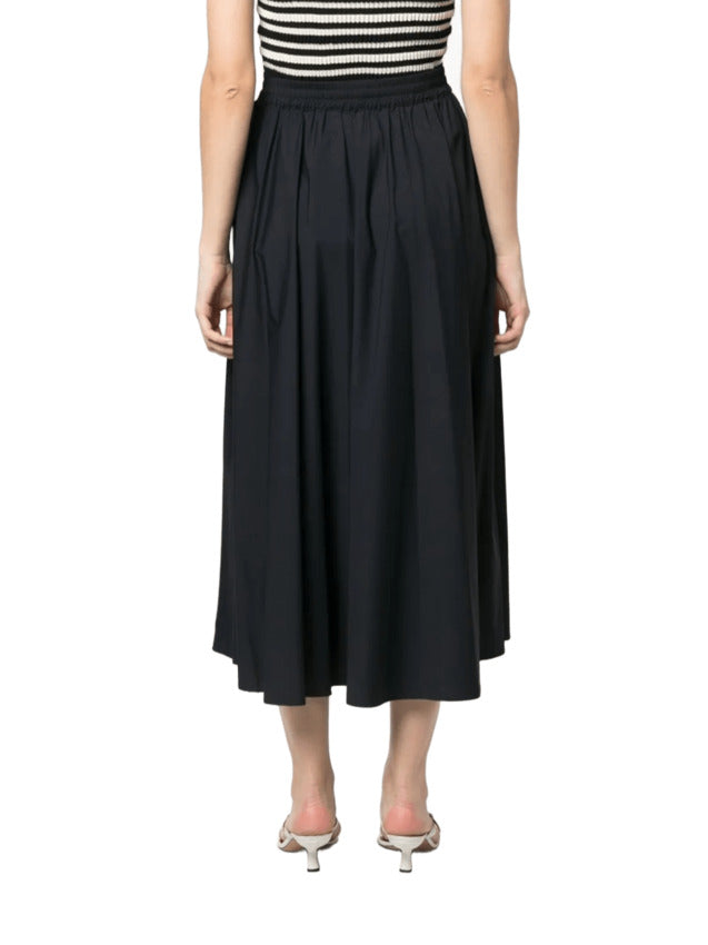 Flowing Black Midi Skirt with Elastic Waistband