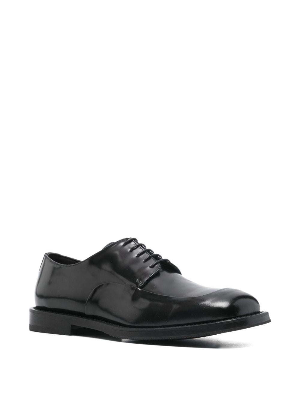 Lace-Up Flat Shoes In Polished Black Silk