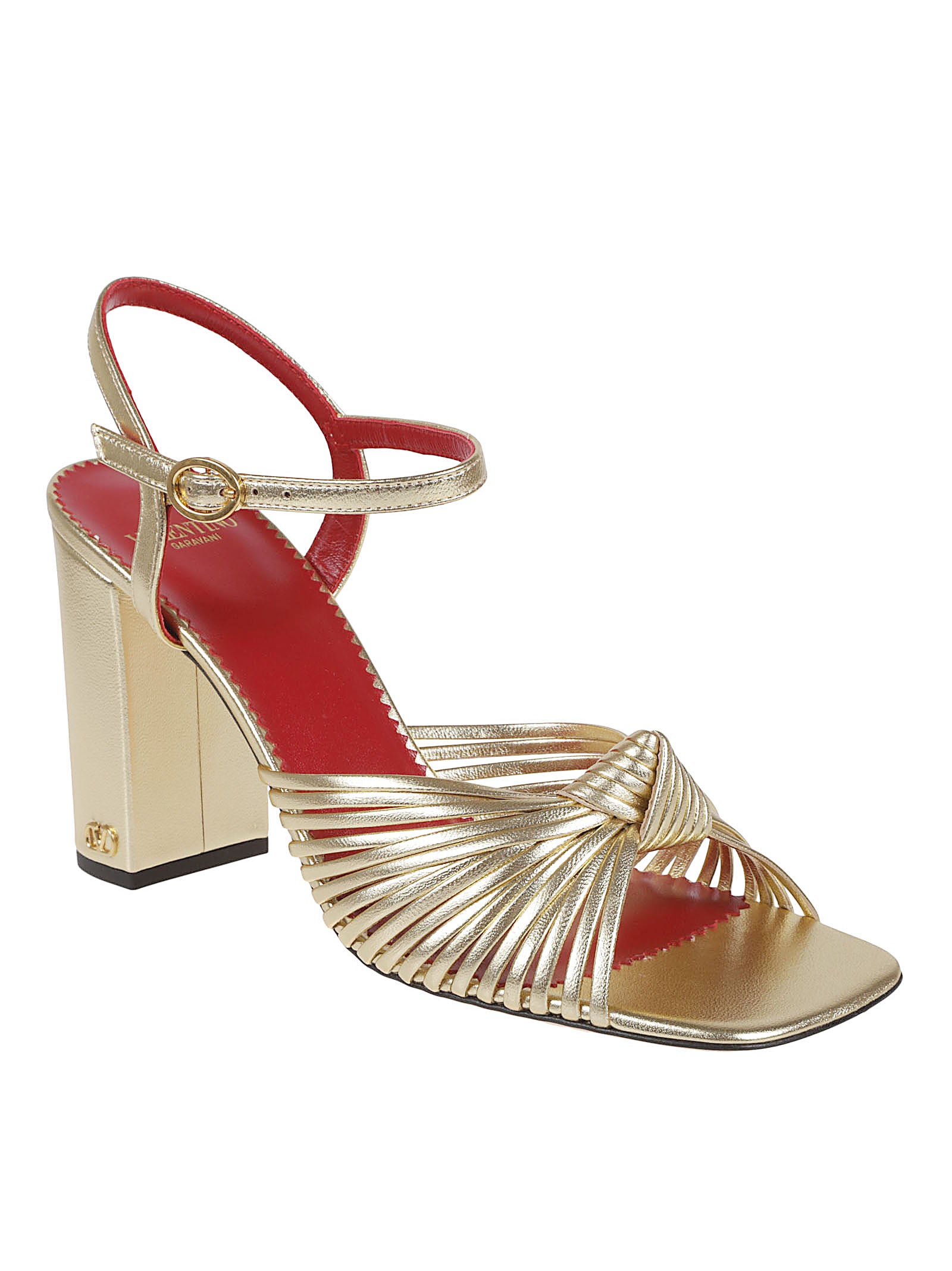 Metallic Leather Sandals with Signature Logo Detail