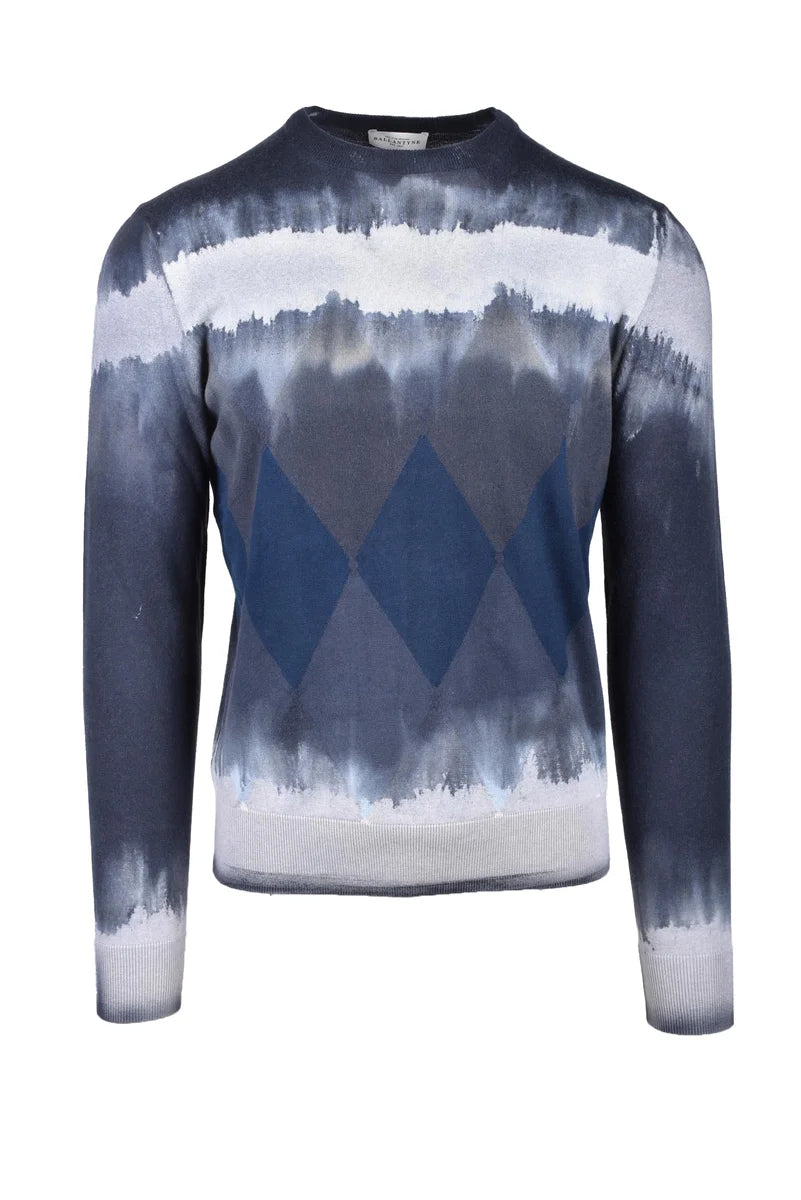 Tie-Dye Knit Sweater with Argyle Detail
