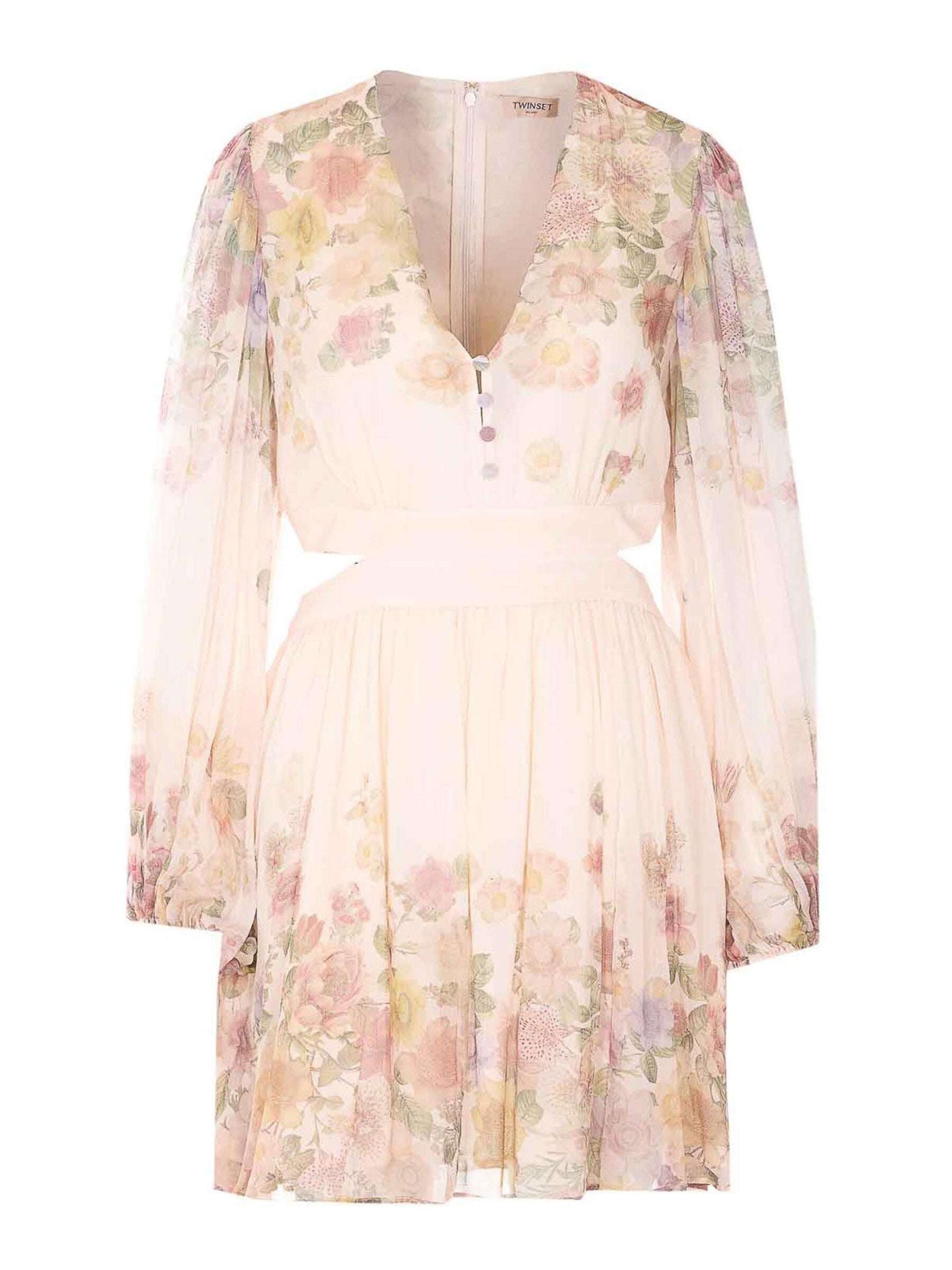 Delicate Floral Print Mini Dress with Puff Sleeves