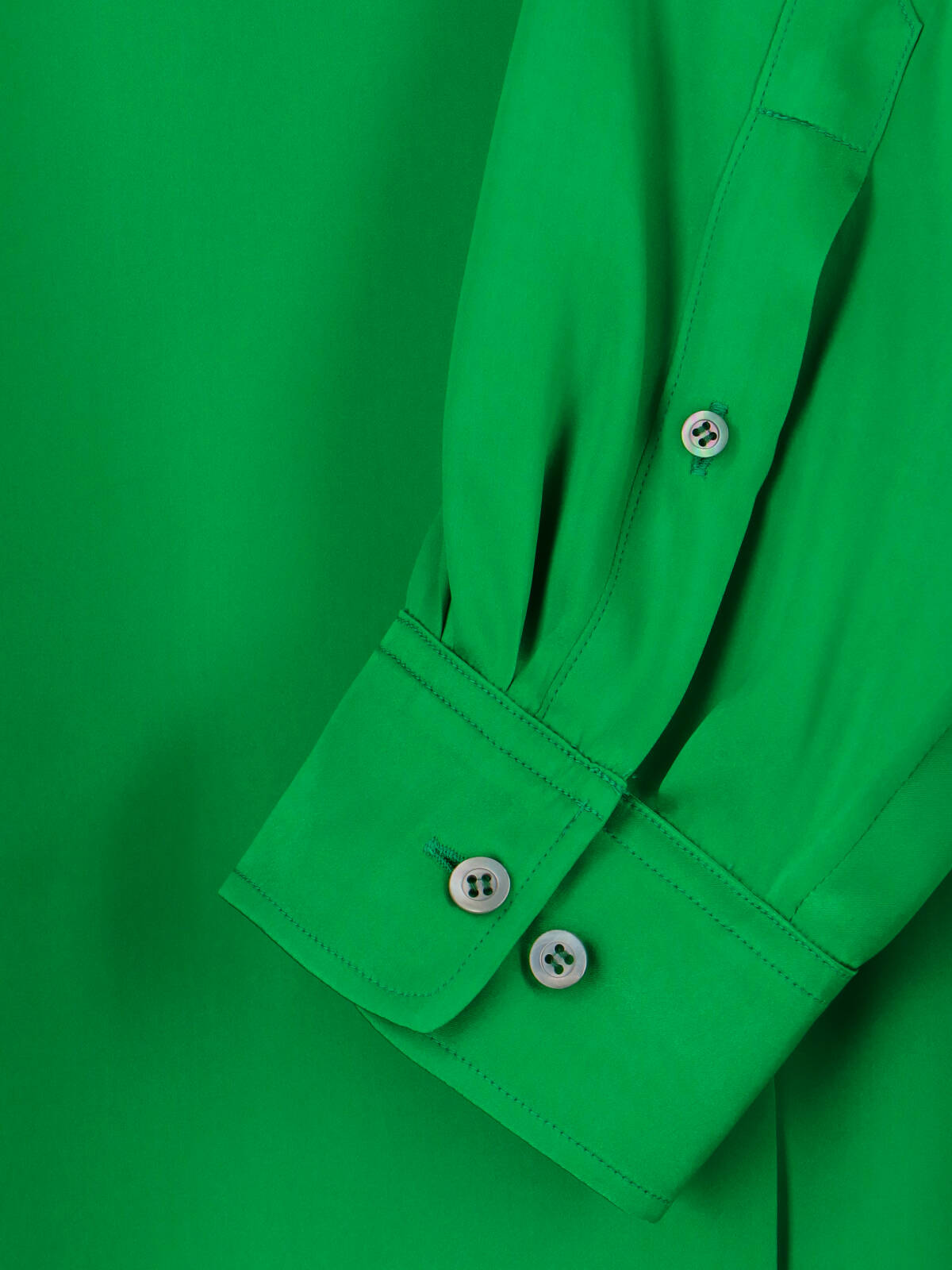 Green Classic Collar Silk Shirt Dress