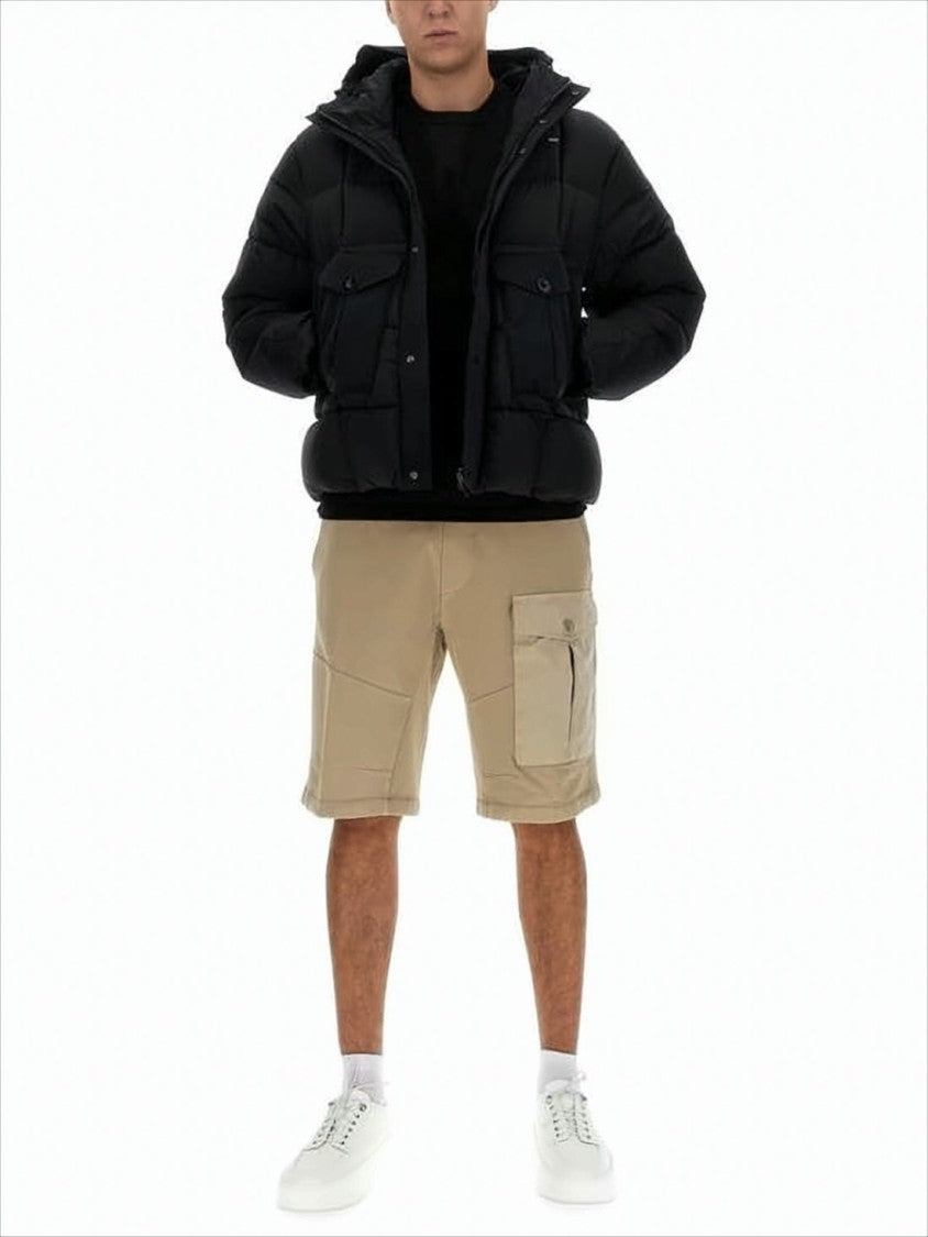 Boxy Silhouette Black Down Jacket with High Collar and Detachable Hood