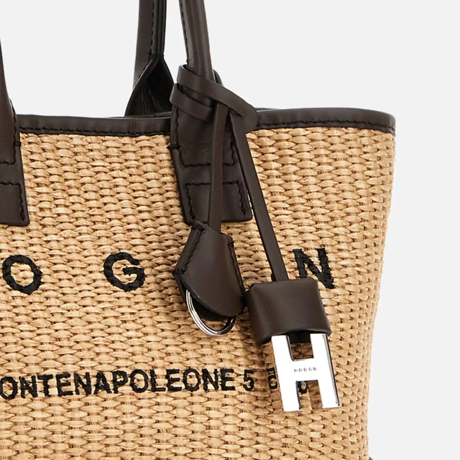 Beige Address Shopping Mini Raffia Shopping Bag