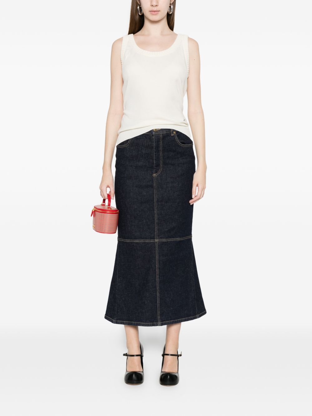 Denim Panelled Flared Skirt