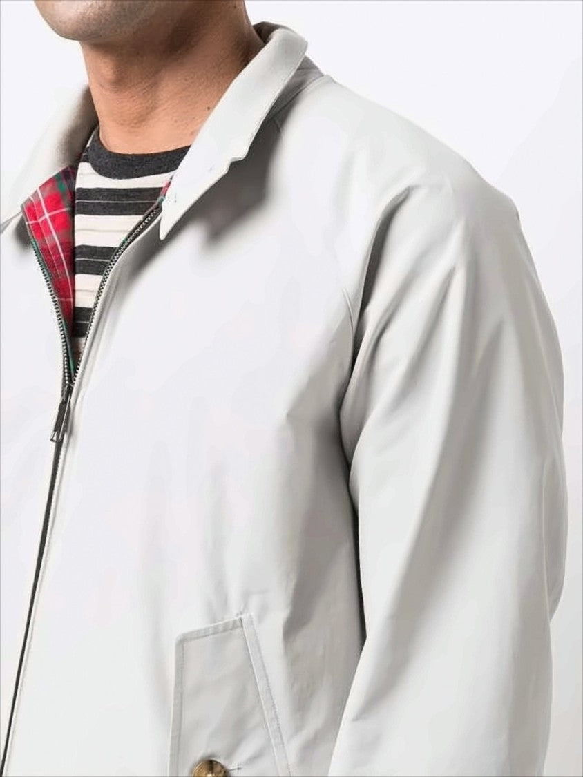 Lightweight White Baracuta Jacket With Classic Design And Tartan Lining
