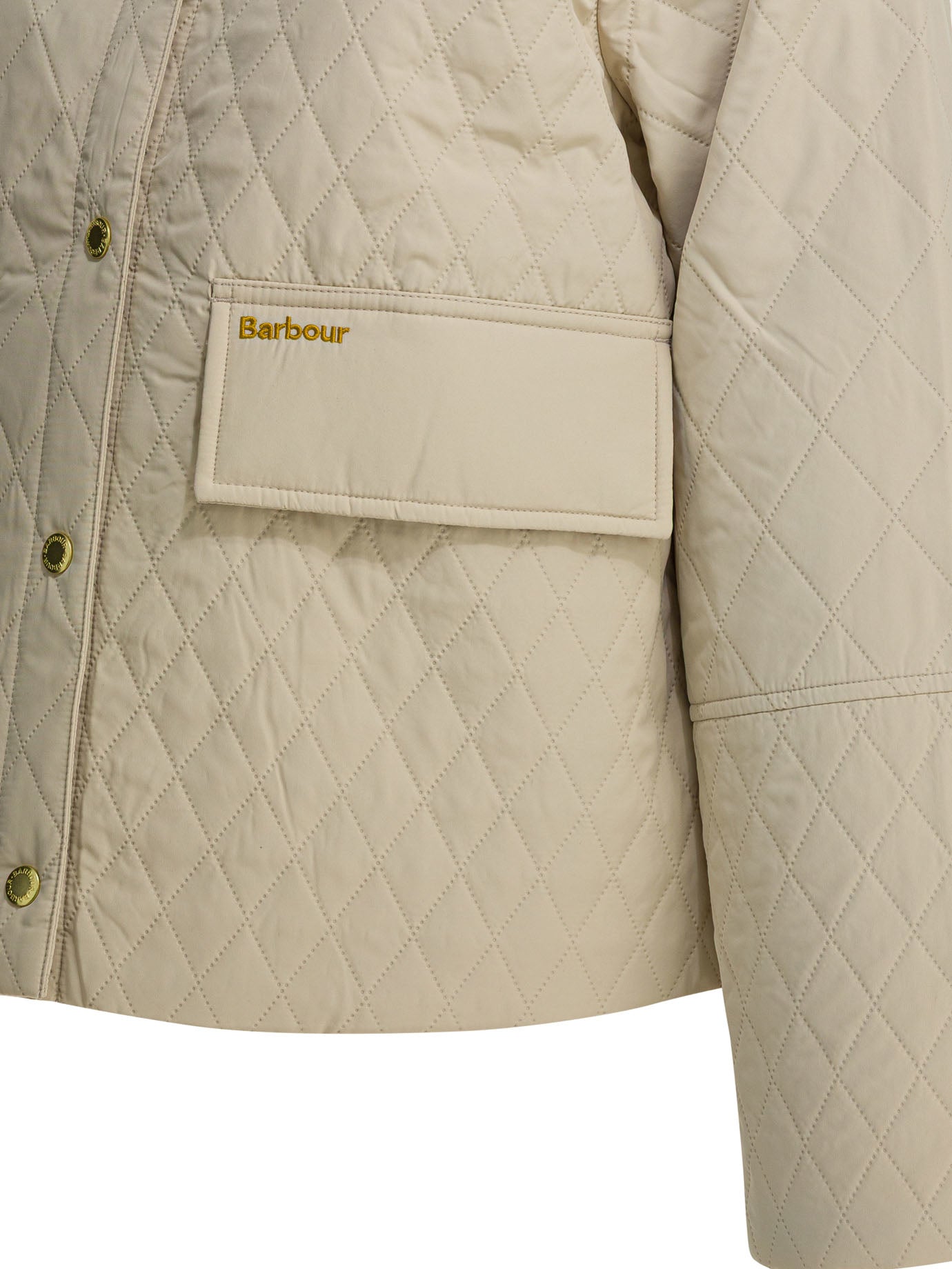 Beige Quilted Jacket With Corduroy Collar And Diamond Pattern