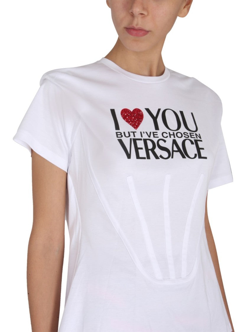 White Short-Sleeved T-Shirt With Logo Print
