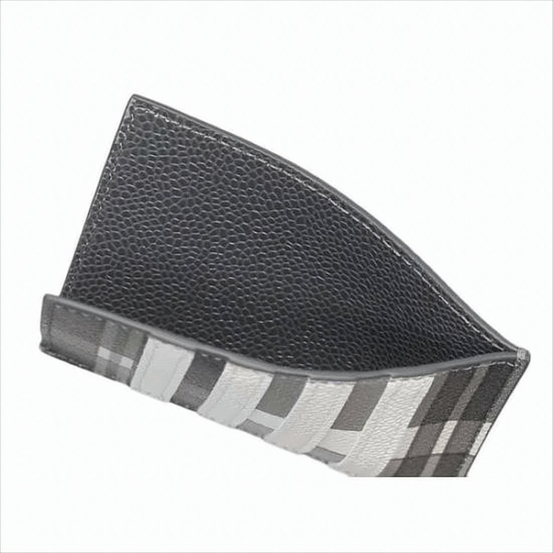 Textured Calf Leather Card Wallet with Plaid Pattern