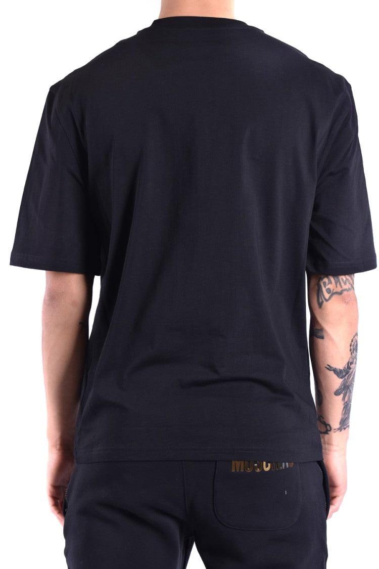 Black Short-Sleeve T-Shirt With Multicolored Logo Detail