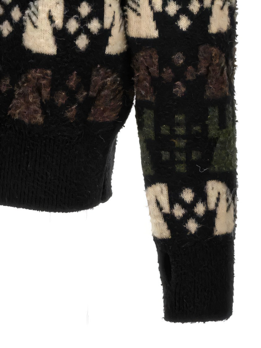 Horse Motif Patterned Wool Blend Sweater