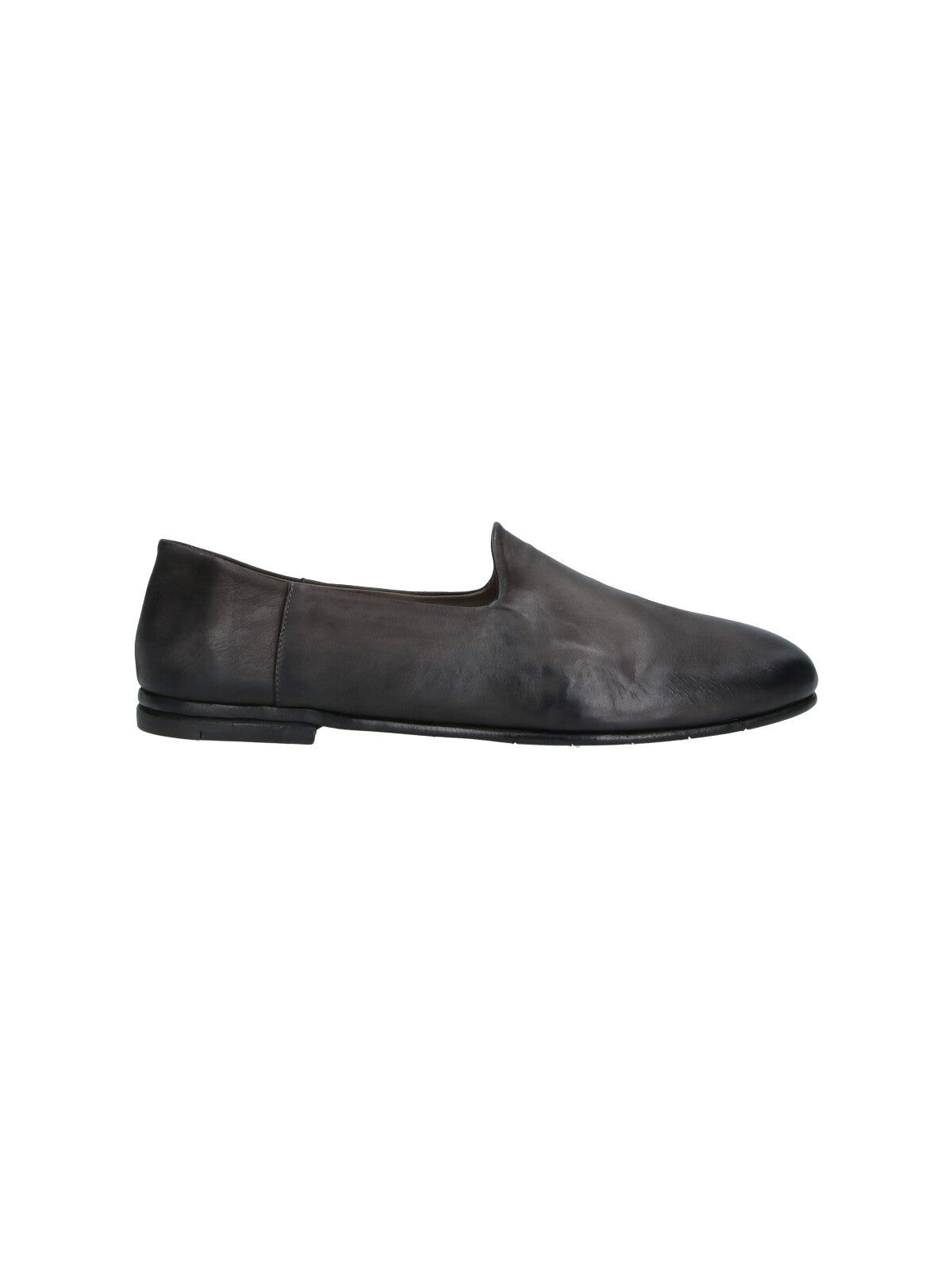 Black Rounded Toe Slip-On Leather Moccasins